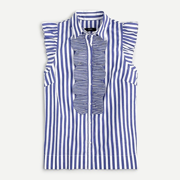 J.Crew stripe ruffle button up blouse AK766 - Picture 7 of 9